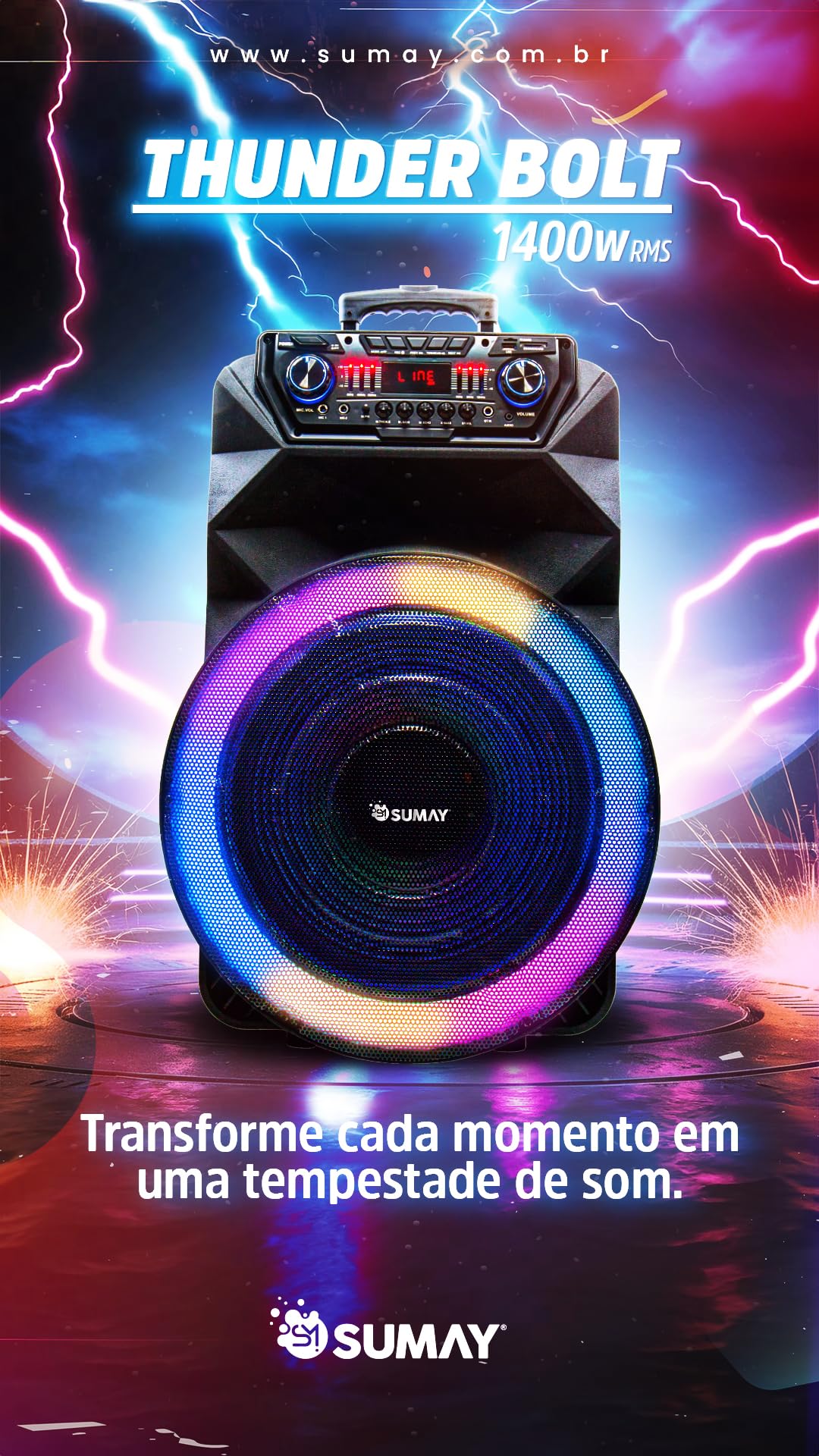 CAIXA DE SOM PORTÁTIL - Thunder Bolt 1400W | Amazon.com.br